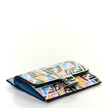 Fendi X SARAH COLEMAN Vitello Liberty Ceylon Micro FF Fish Eye Embossed Fold Over Card Holder Wallet Multicolor Cyber Blue 4 of 8