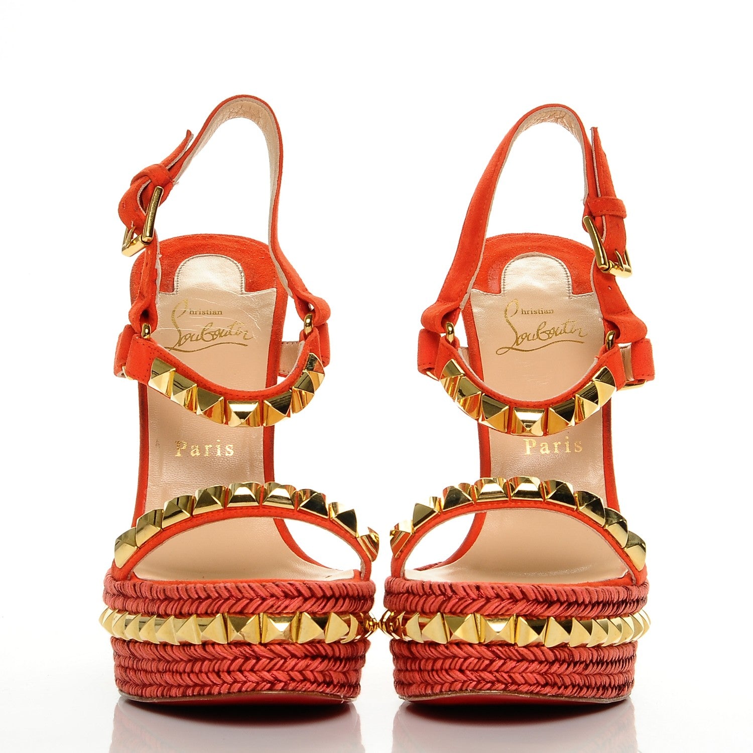 Christian Louboutin Suede Cataclou 140 Wedge Sandals 39 Capucine Gold 2 of 7