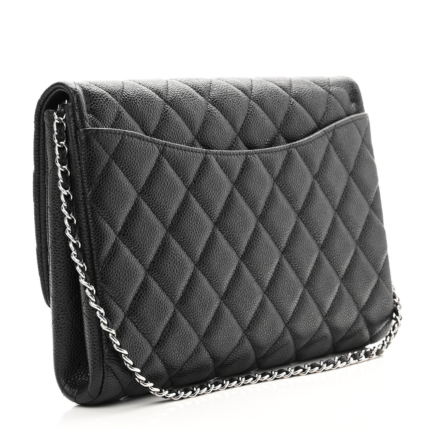 Caviar Quilted Clutch With Chain Flap Black