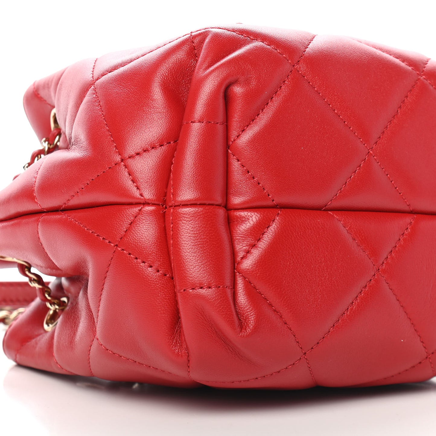 Lambskin Quilted CC Dweller Drawstring Bucket Bag Red