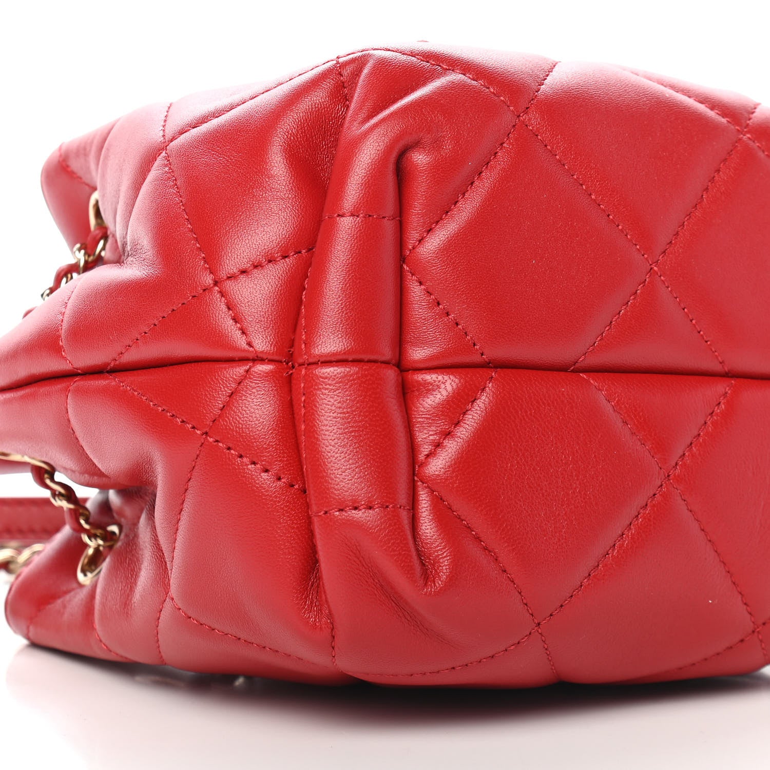 Chanel Lambskin Quilted CC Dweller Drawstring Bucket Bag Red 8 of 9