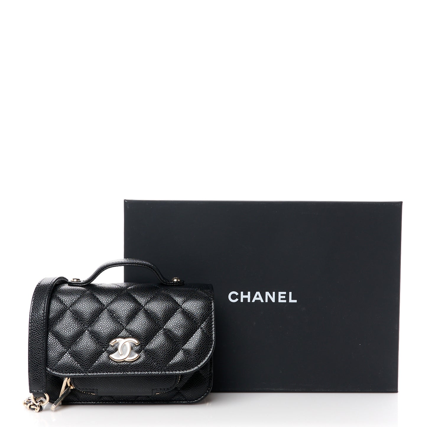 Caviar Quilted Business Affinity Clutch With Chain Black