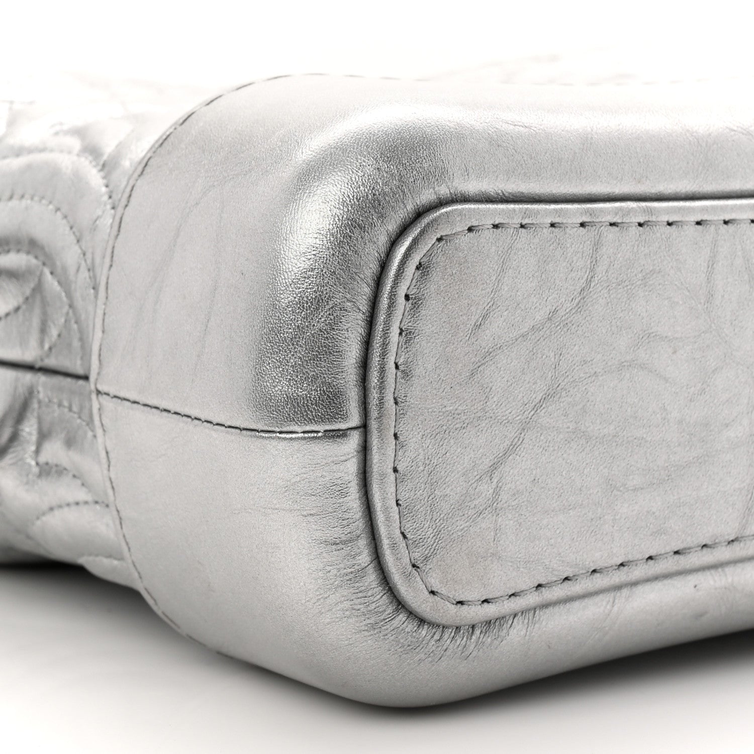 Chanel Metallic Aged Calfskin CC Quilted Small Gabrielle Hobo Dark Silver 9 of 10
