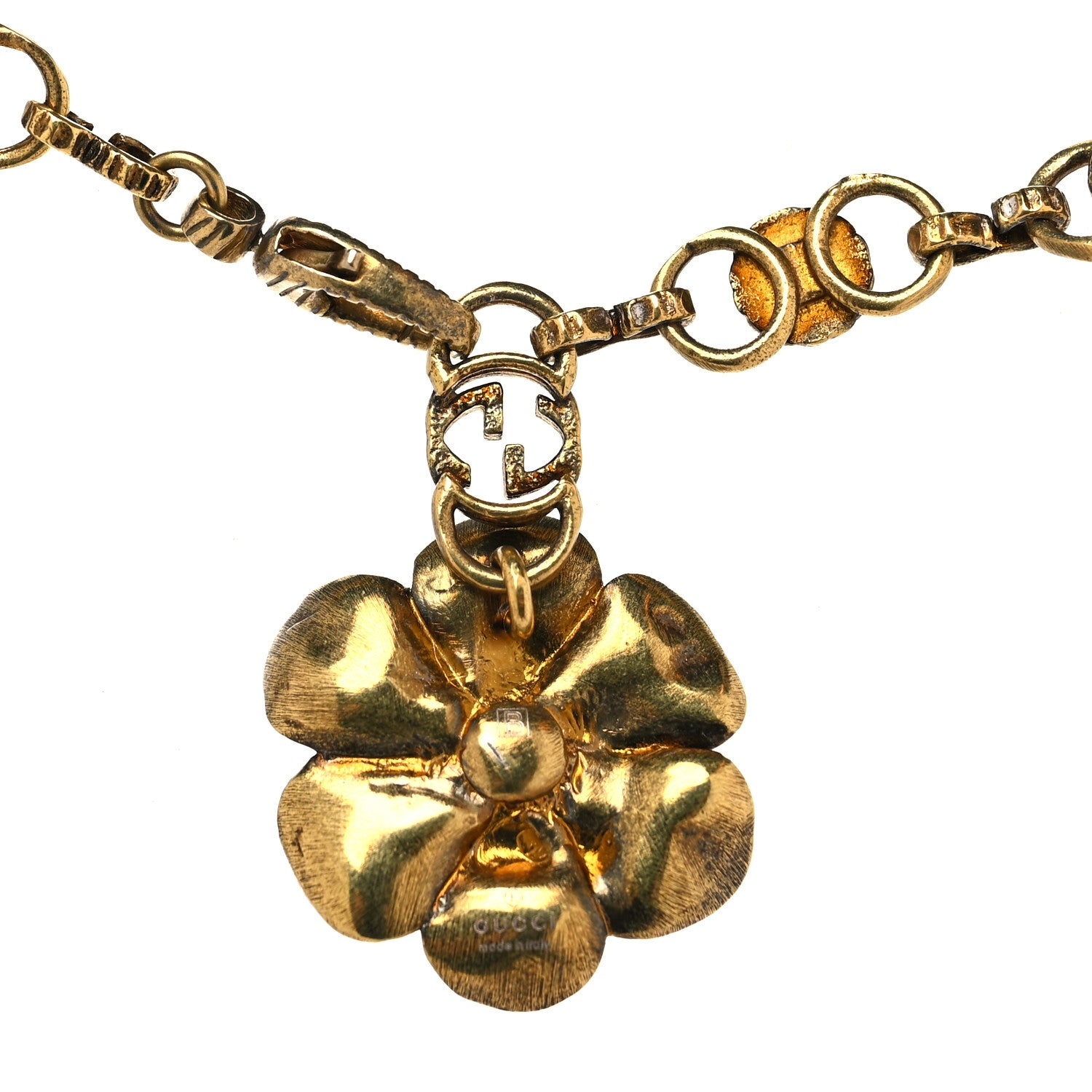 Gucci Metal GG Flower Chain Necklace Aged Gold 4 of 5