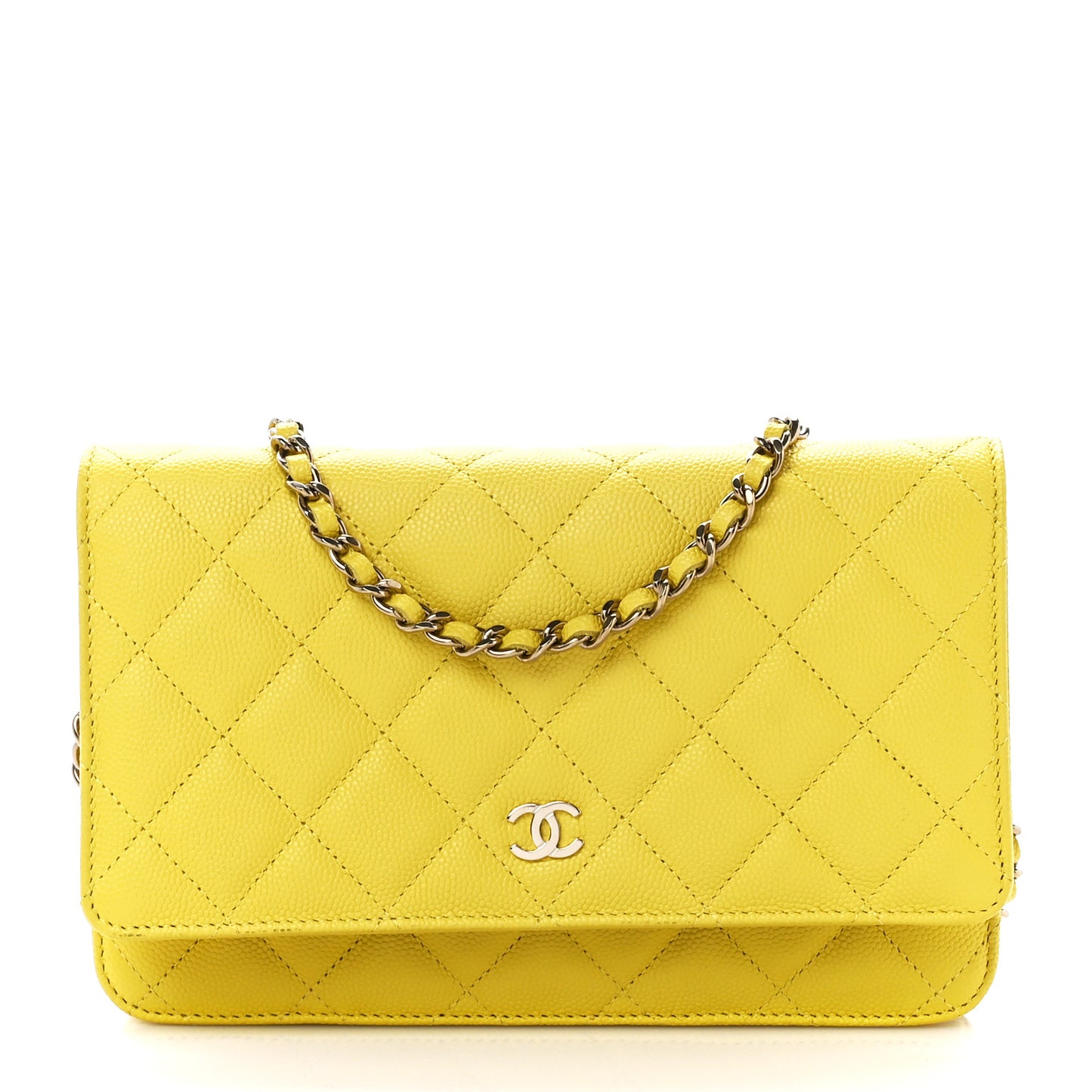 Caviar Quilted Wallet on Chain WOC Yellow