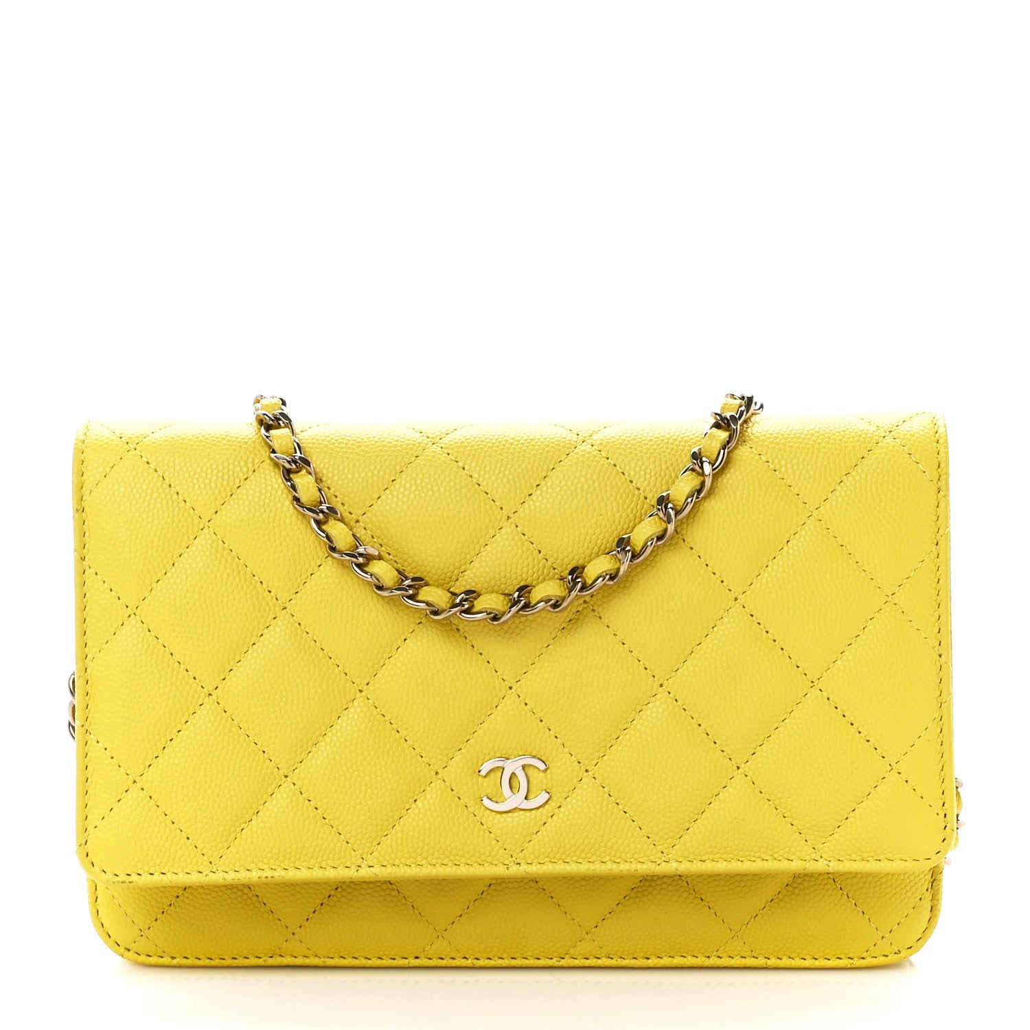 Chanel Caviar Quilted Wallet on Chain WOC Yellow 1 of 12