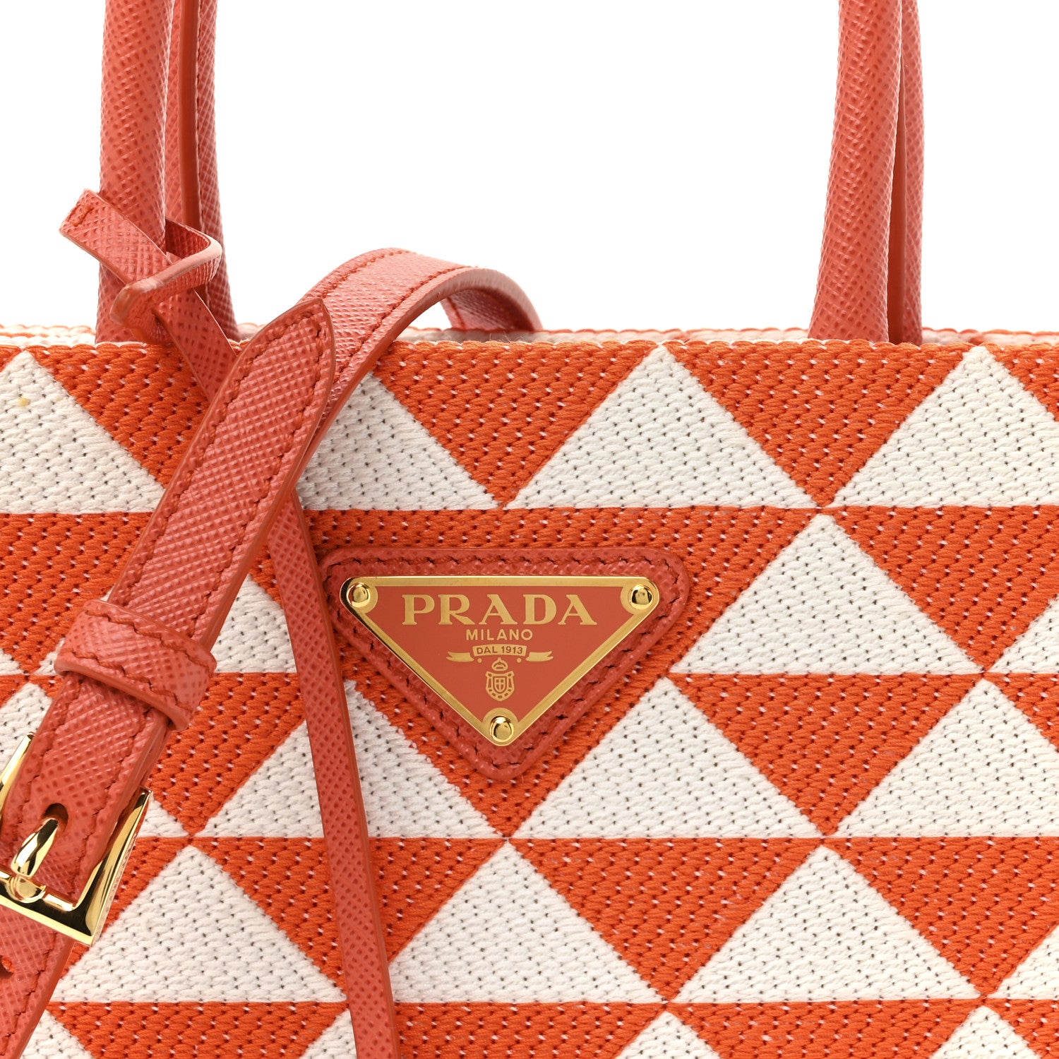 Prada Jacquard Saffiano Triangolo Symbole Embroidered Micro Tote Arancio White 7 of 9