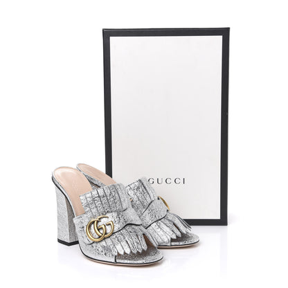 Gucci Galassia GG Marmont Fringe 105mm Slide Sandals 36.5 Argento 8 of 8
