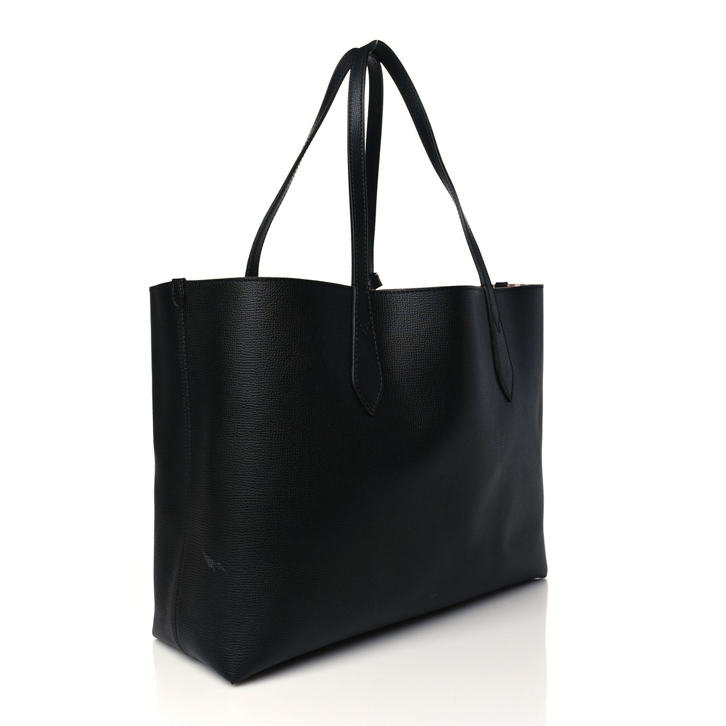 Grainy Calfskin Haymarket Check Small Reversible Tote Black