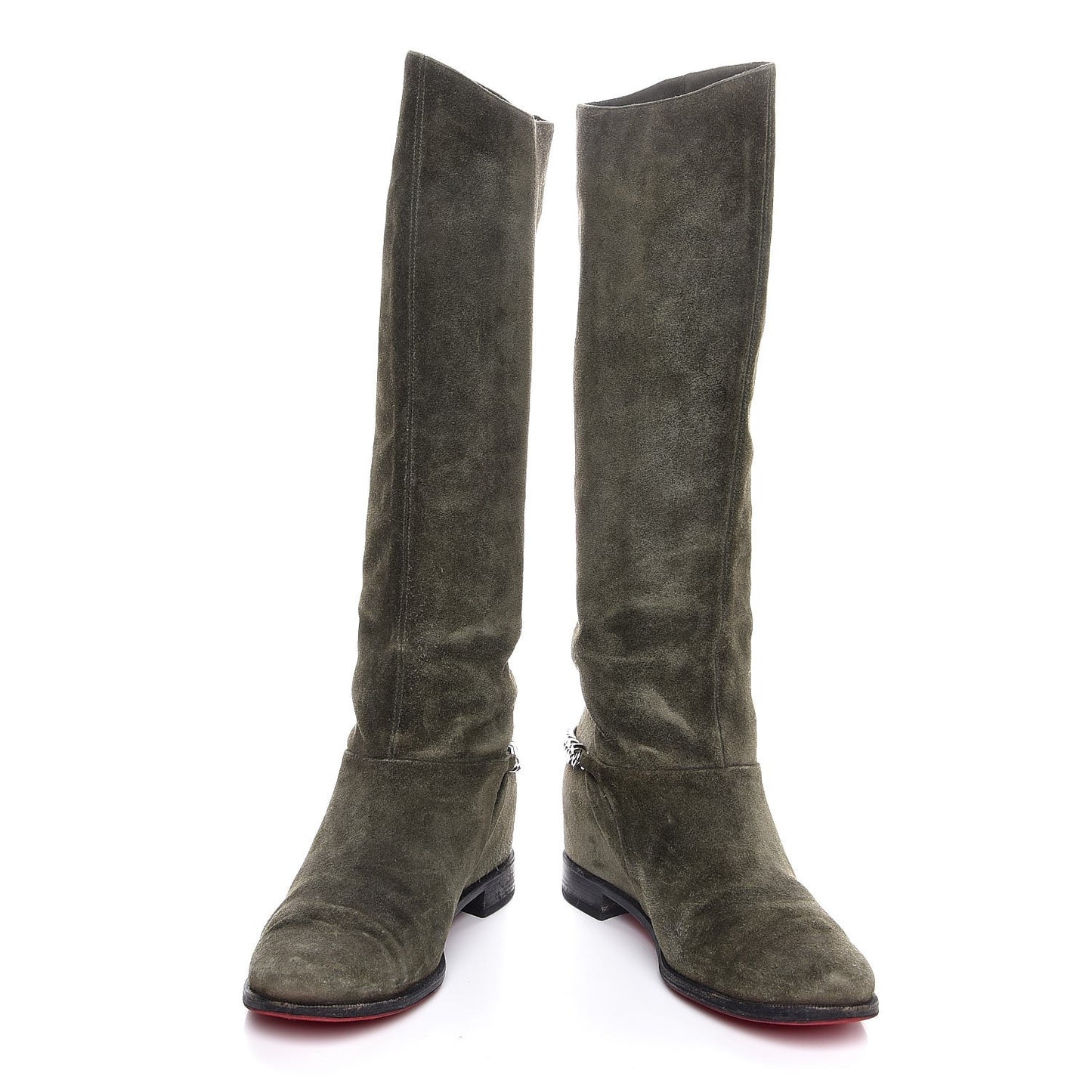 Suede Cate Chain Flat Tall Boots 40 Green