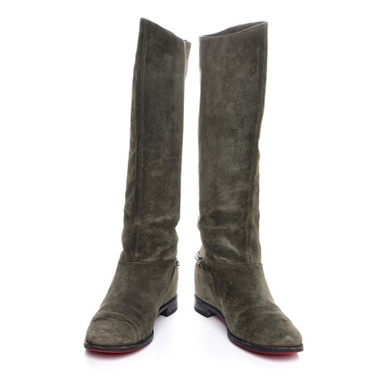 Christian Louboutin Suede Cate Chain Flat Tall Boots 40 Green 5 of 8