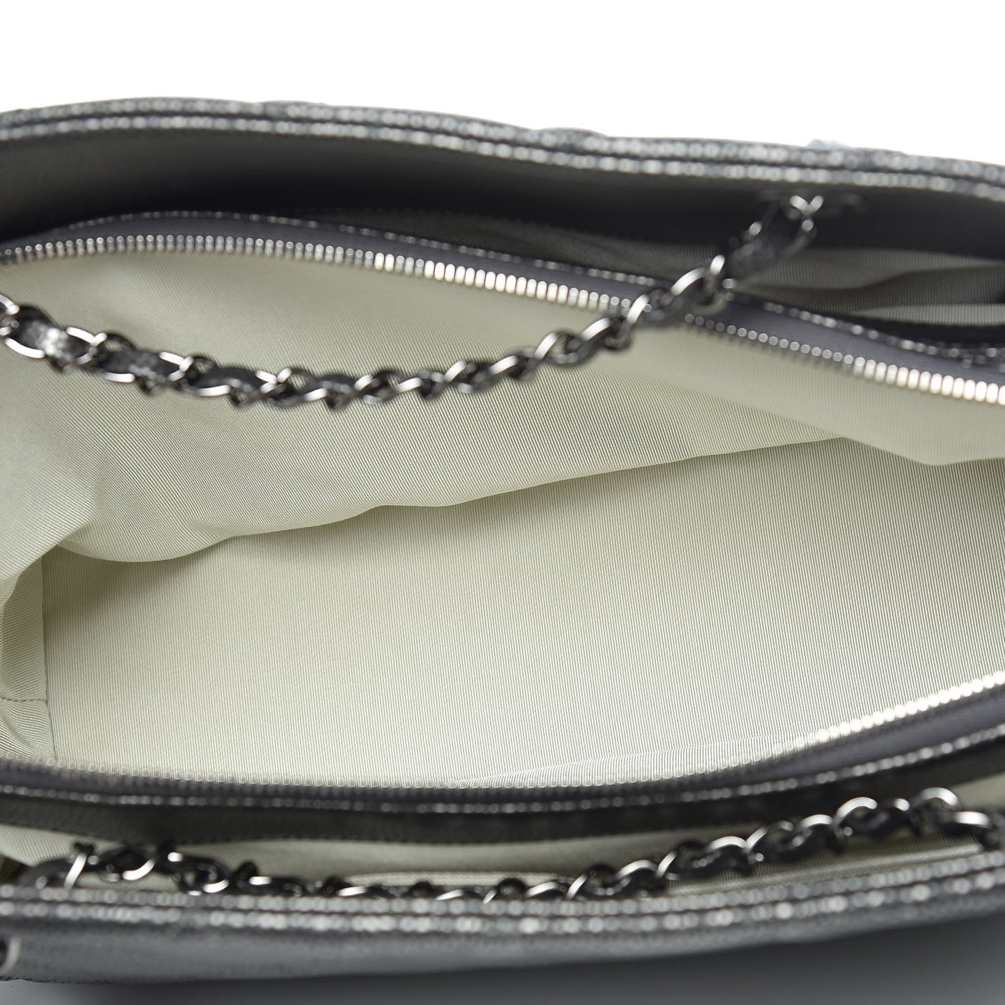 Metallic Caviar Quilted CC Tote Dark Silver