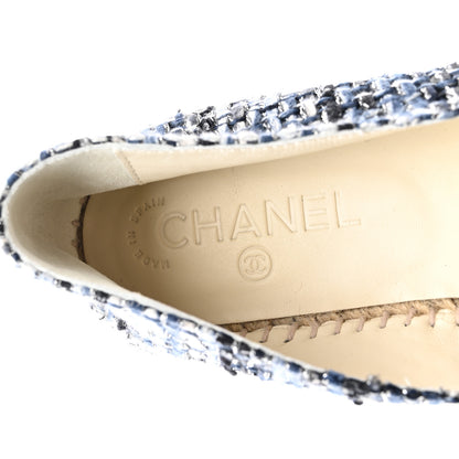 Chanel Metallic Tweed Lambskin CC Espadrilles 40 Blue Black Silver 8 of 9