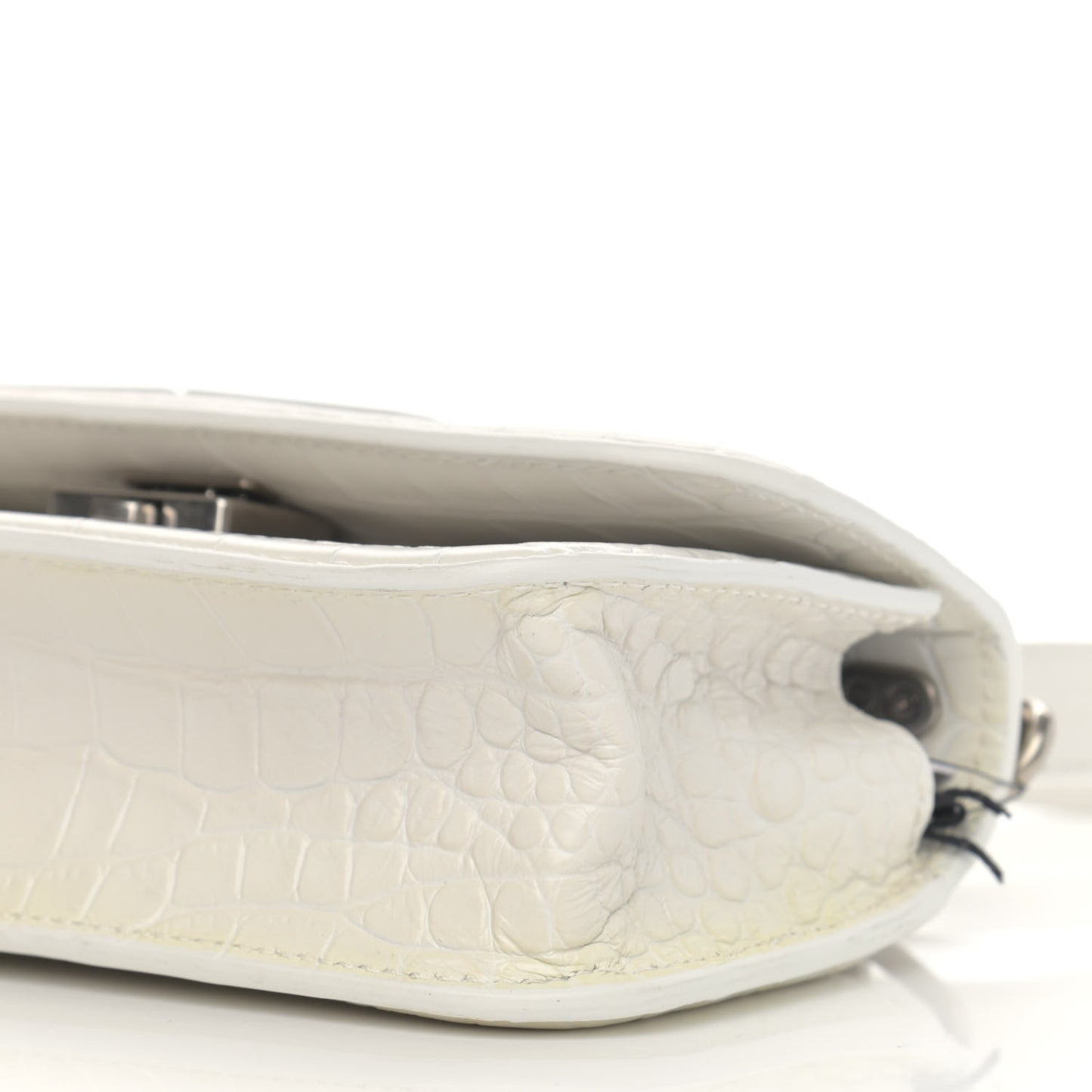 Extra Supple Calfskin Crocodile Embossed Gossip Chain Bag XS White