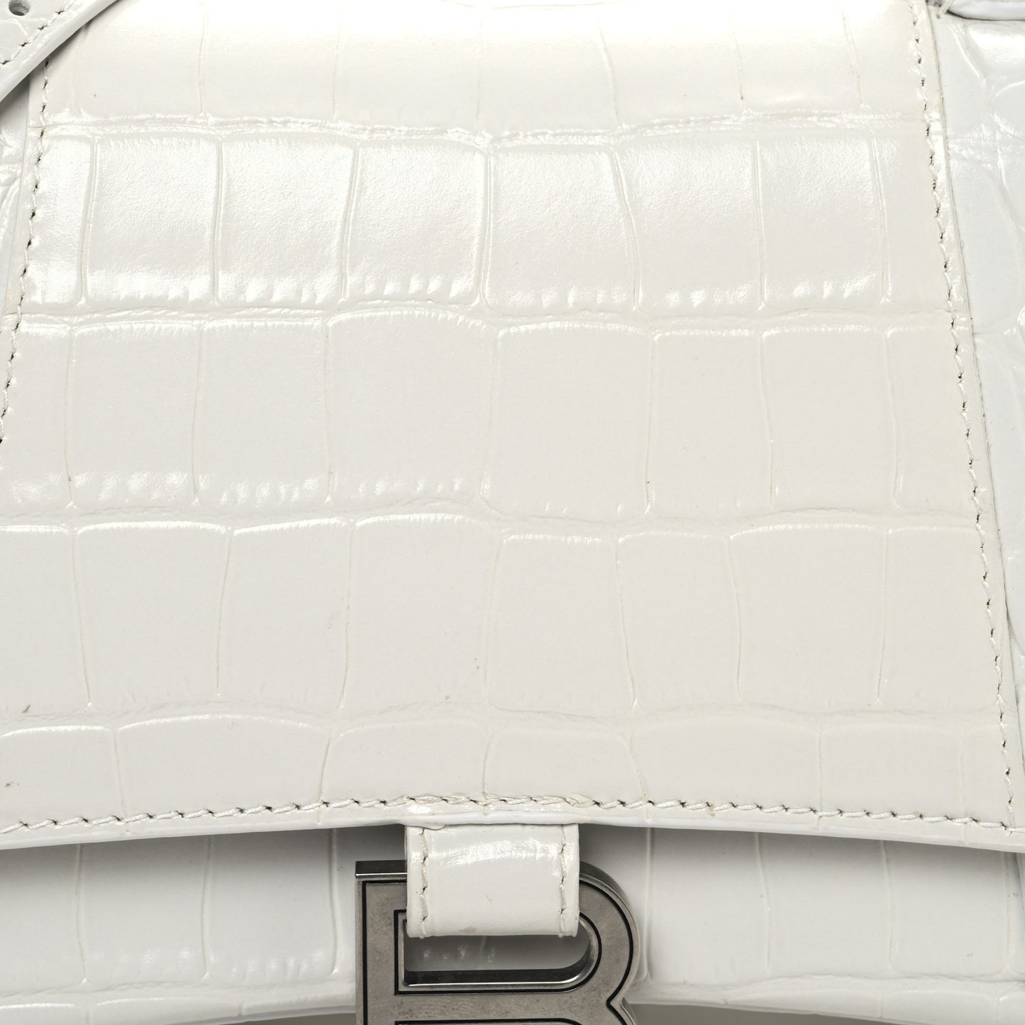 Shiny Calfskin Crocodile Embossed Small Hourglass Top Handle Bag Optic White