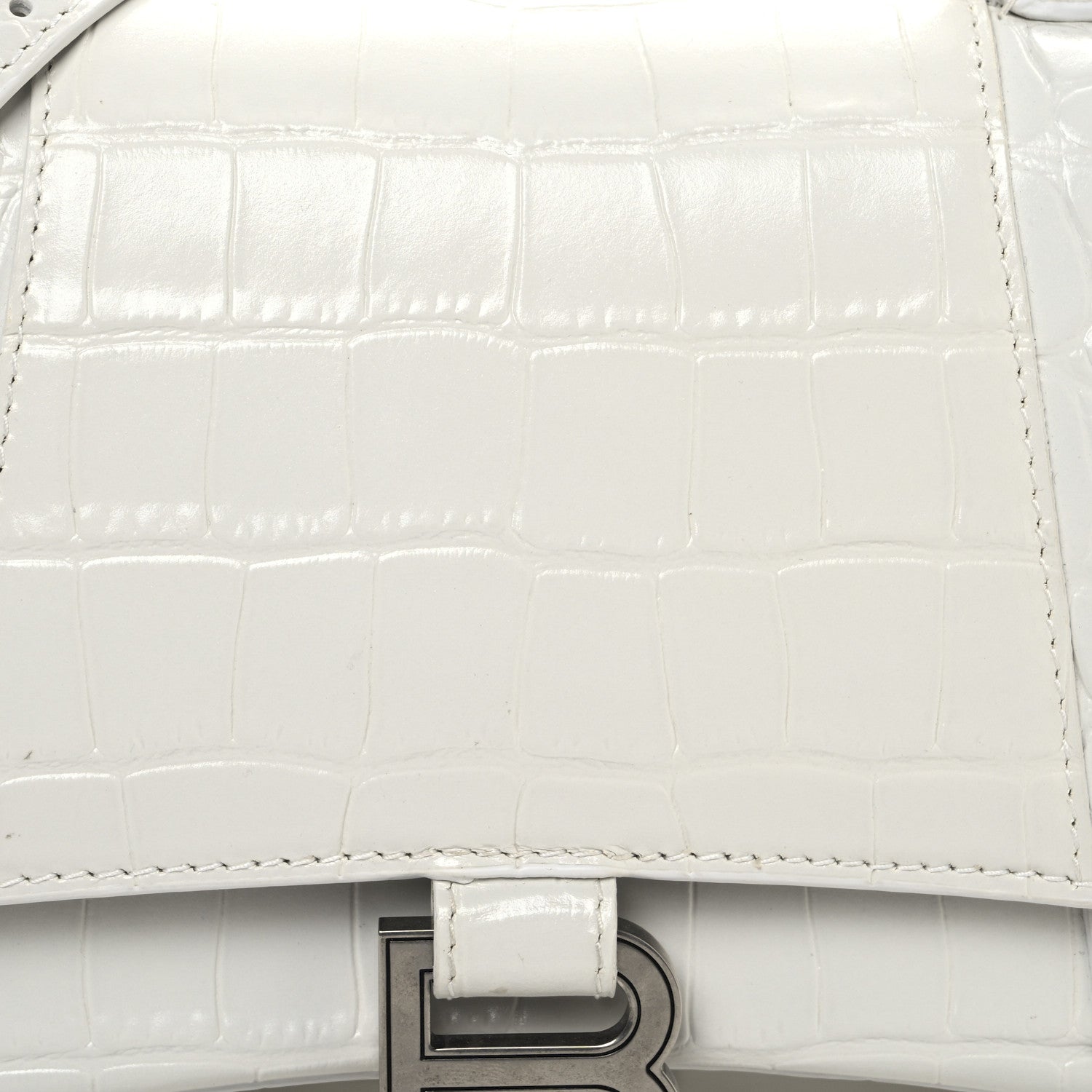 Balenciaga Shiny Calfskin Crocodile Embossed Small Hourglass Top Handle Bag Optic White 8 of 11