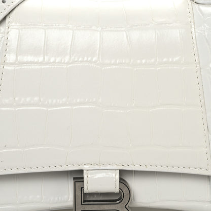 Balenciaga Shiny Calfskin Crocodile Embossed Small Hourglass Top Handle Bag Optic White 8 of 11