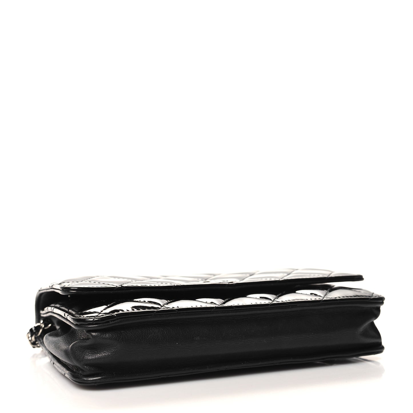 Patent Quilted Wallet On Chain WOC Black