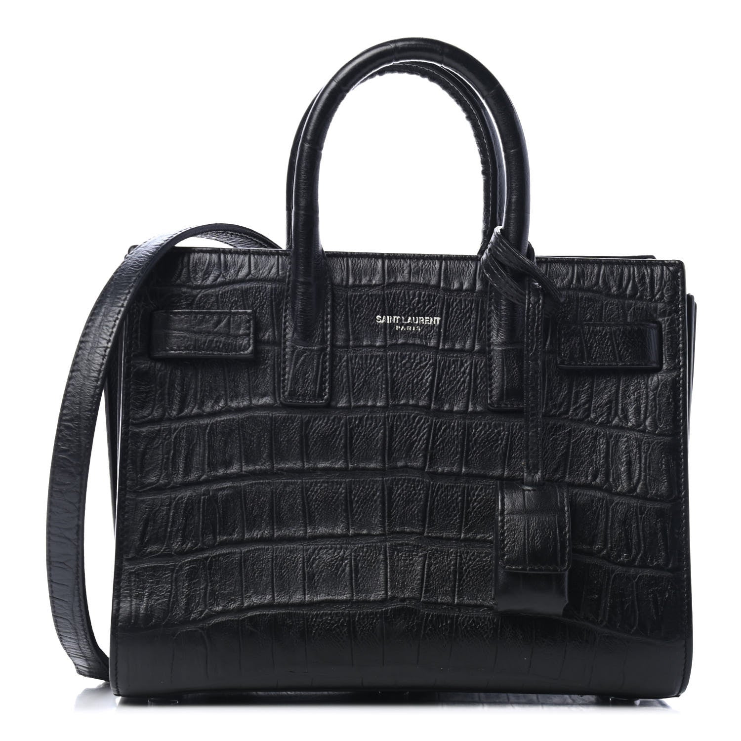 Saint Laurent Calfskin Crocodile Embossed Nano Sac De Jour Black 1 of 4