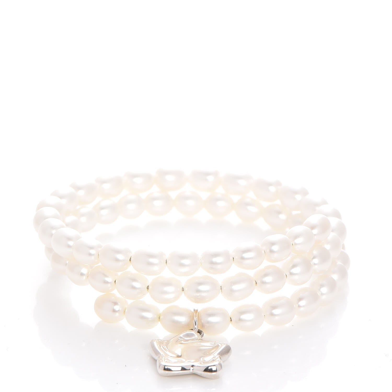 Tiffany Sterling Silver Pearl Elsa Peretti Three Row Star Charm Bracelet 1 of 5