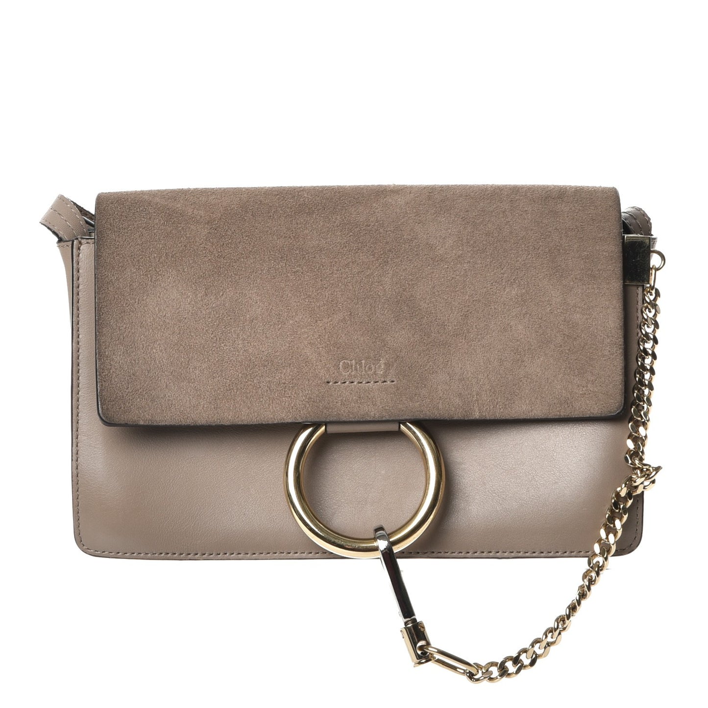 Suede Calfskin Small Faye Shoulder Bag Motty Grey