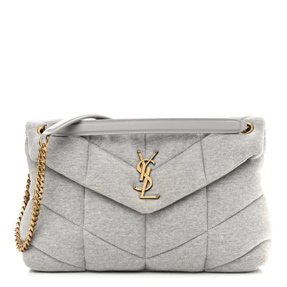 Saint Laurent Jersey Quilted Medium Loulou Puffer Monogram Chain Satchel Grey Cloud 1 of 10