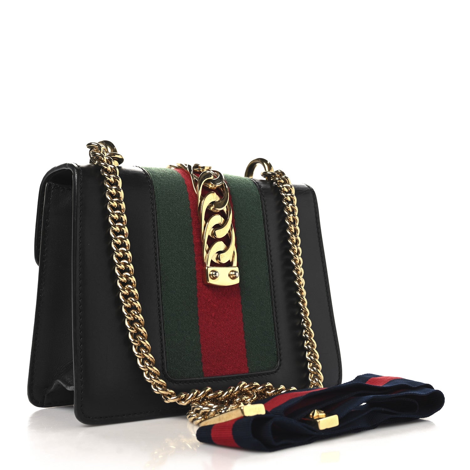 Gucci Calfskin Mini Sylvie Chain Shoulder Bag Black 3 of 10