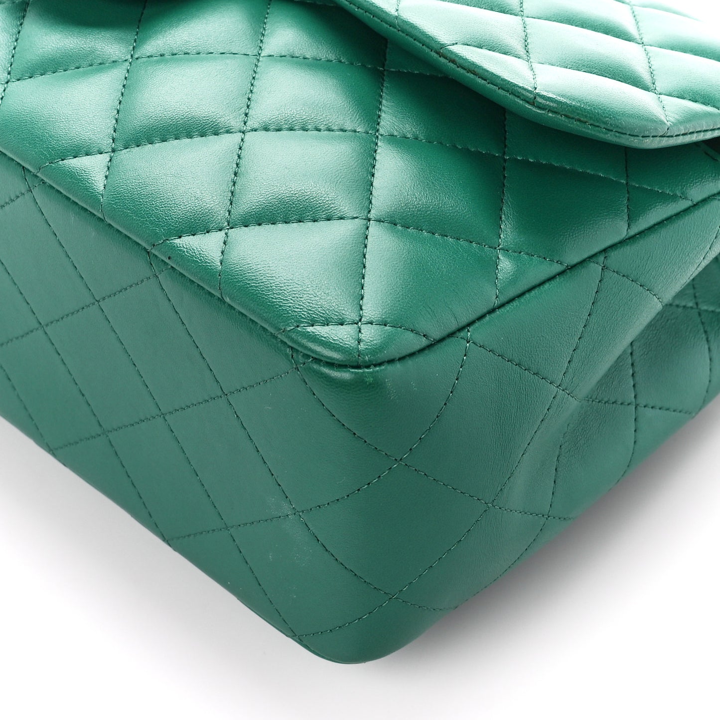 Lambskin Quilted Jumbo Double Flap Green