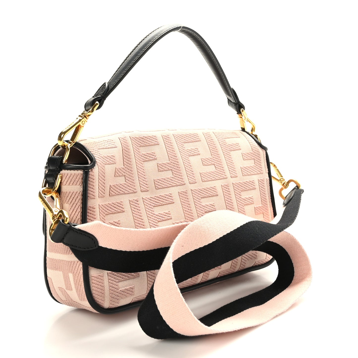 Canvas Vitello King FF Embroidered Baguette Rosa Quarzo Black