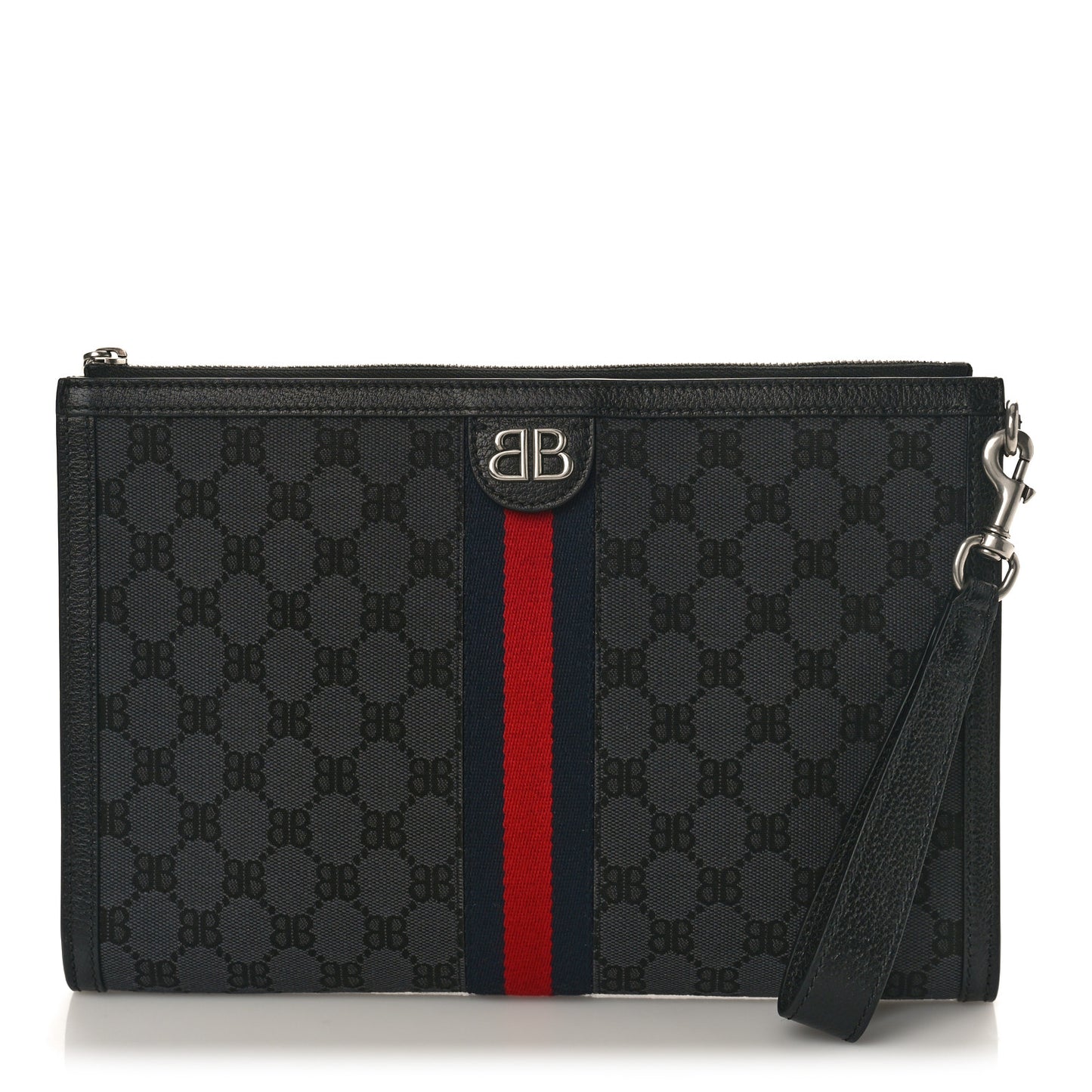 X BALENCIAGA BB Supreme Monogram Web Ophidia Laptop Pouch Black