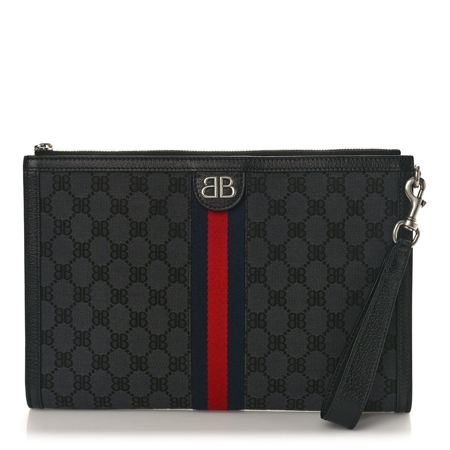 Gucci X BALENCIAGA BB Supreme Monogram Web Ophidia Laptop Pouch Black 1 of 8