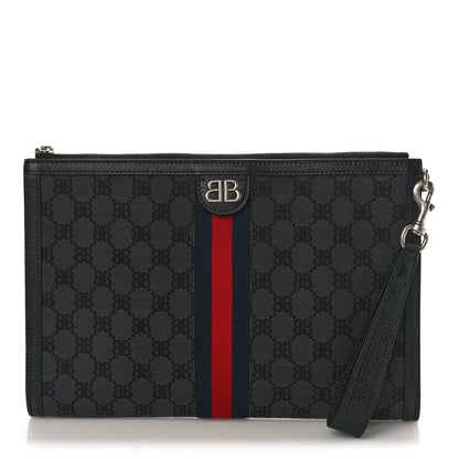 Gucci X BALENCIAGA BB Supreme Monogram Web Ophidia Laptop Pouch Black 1 of 8