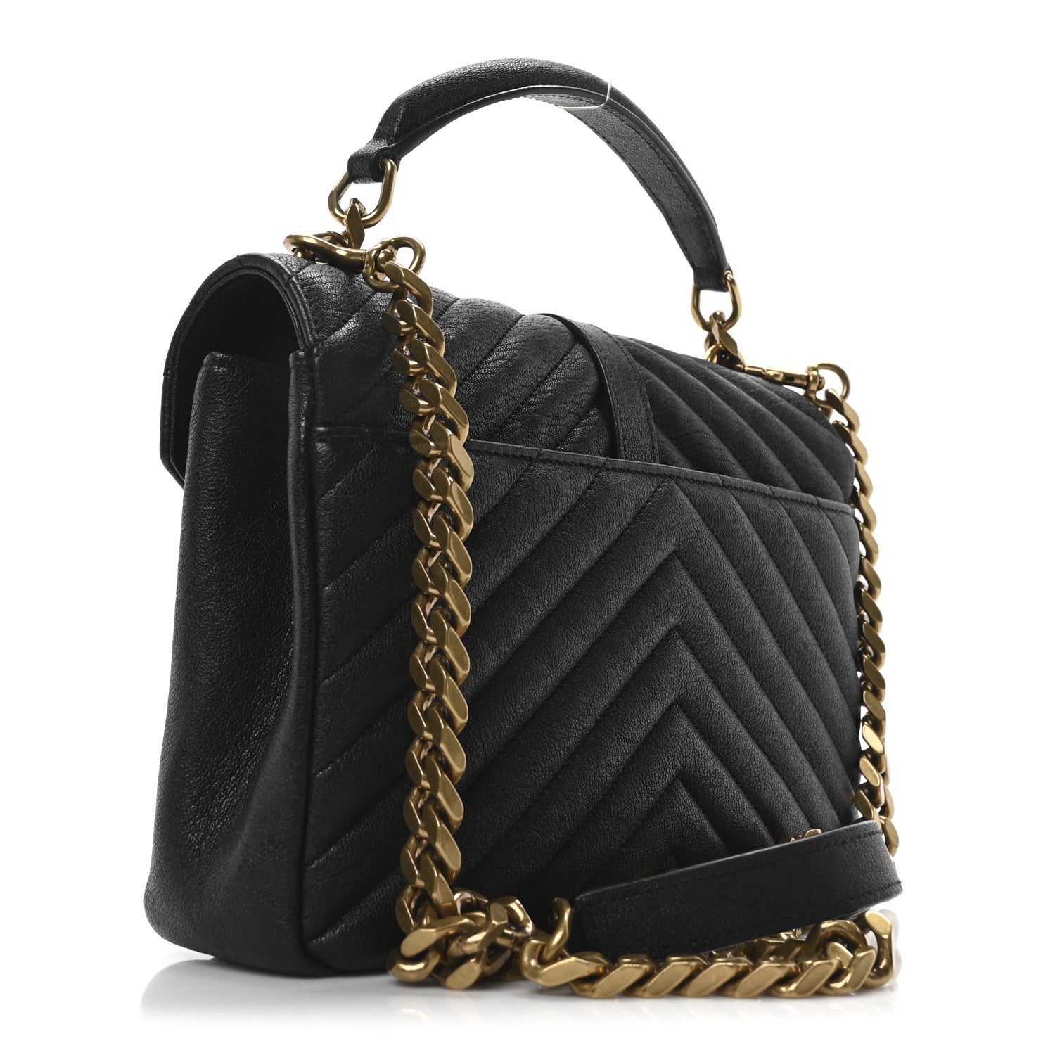 Saint Laurent Sheepskin Matelasse Chevron Monogram Medium College Bag Black 3 of 10