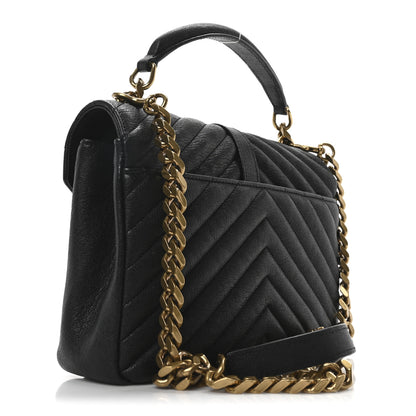 Saint Laurent Sheepskin Matelasse Chevron Monogram Medium College Bag Black 3 of 10