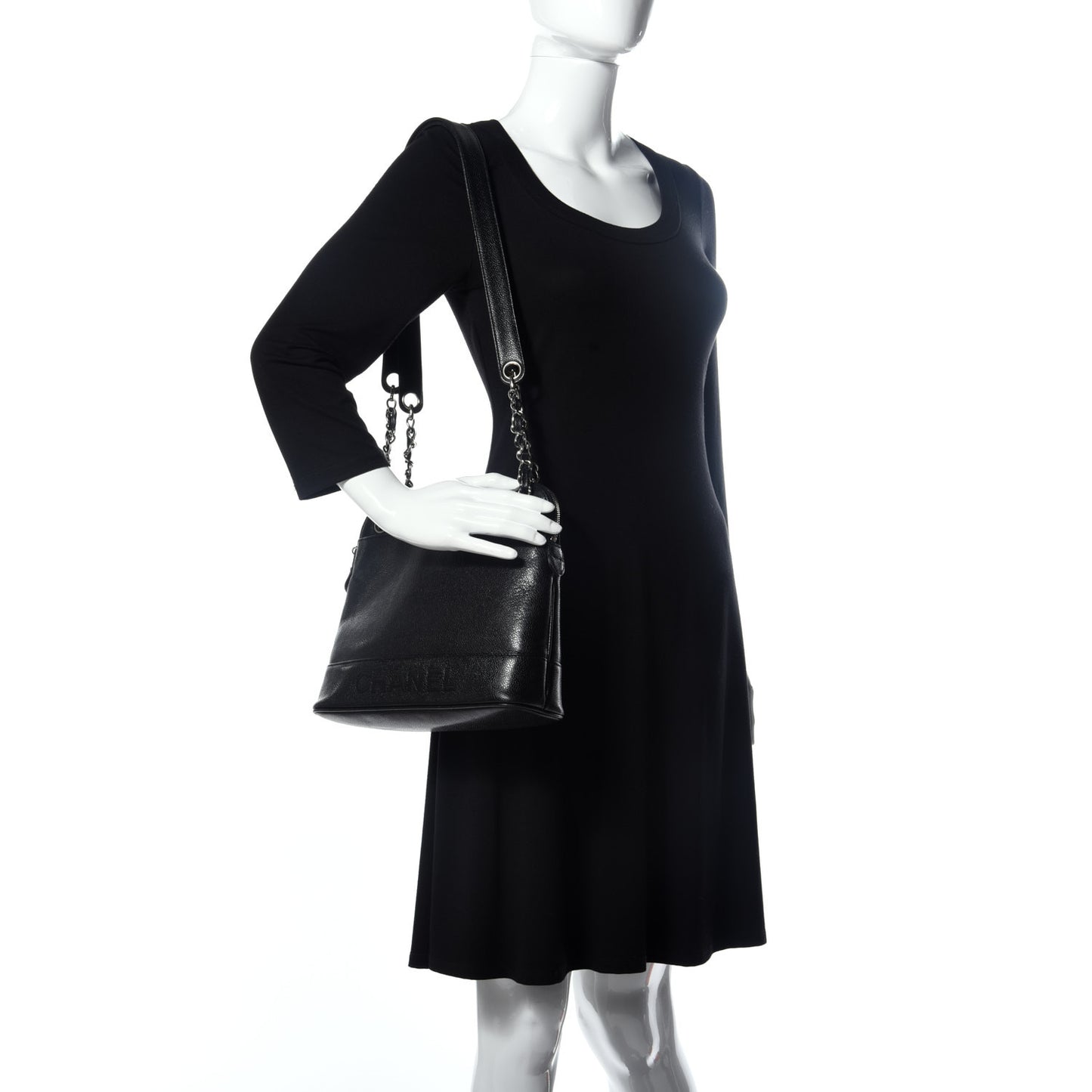 Caviar Logo Shoulder Bag Black