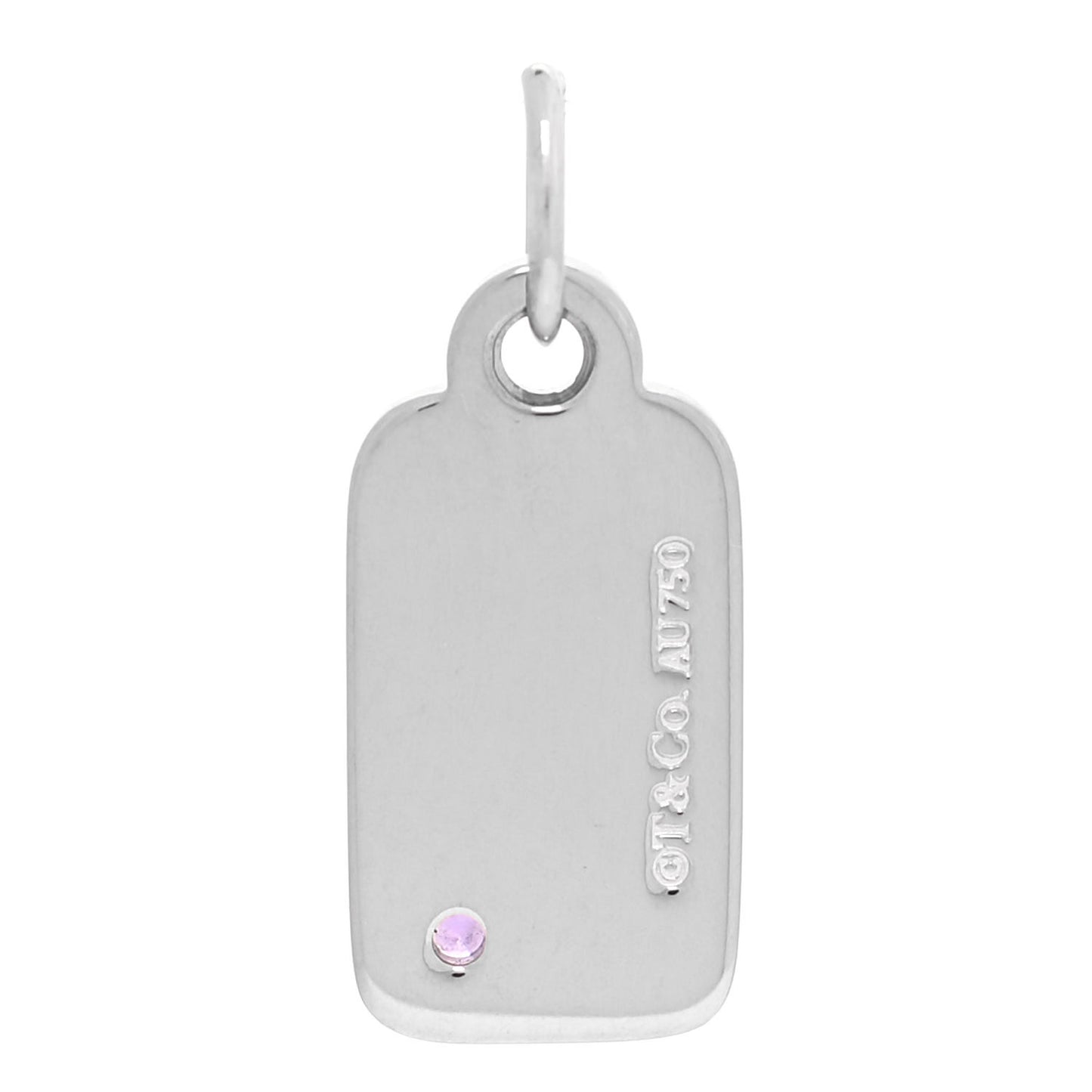 18K White Gold Amethyst Tag Charm Pendant