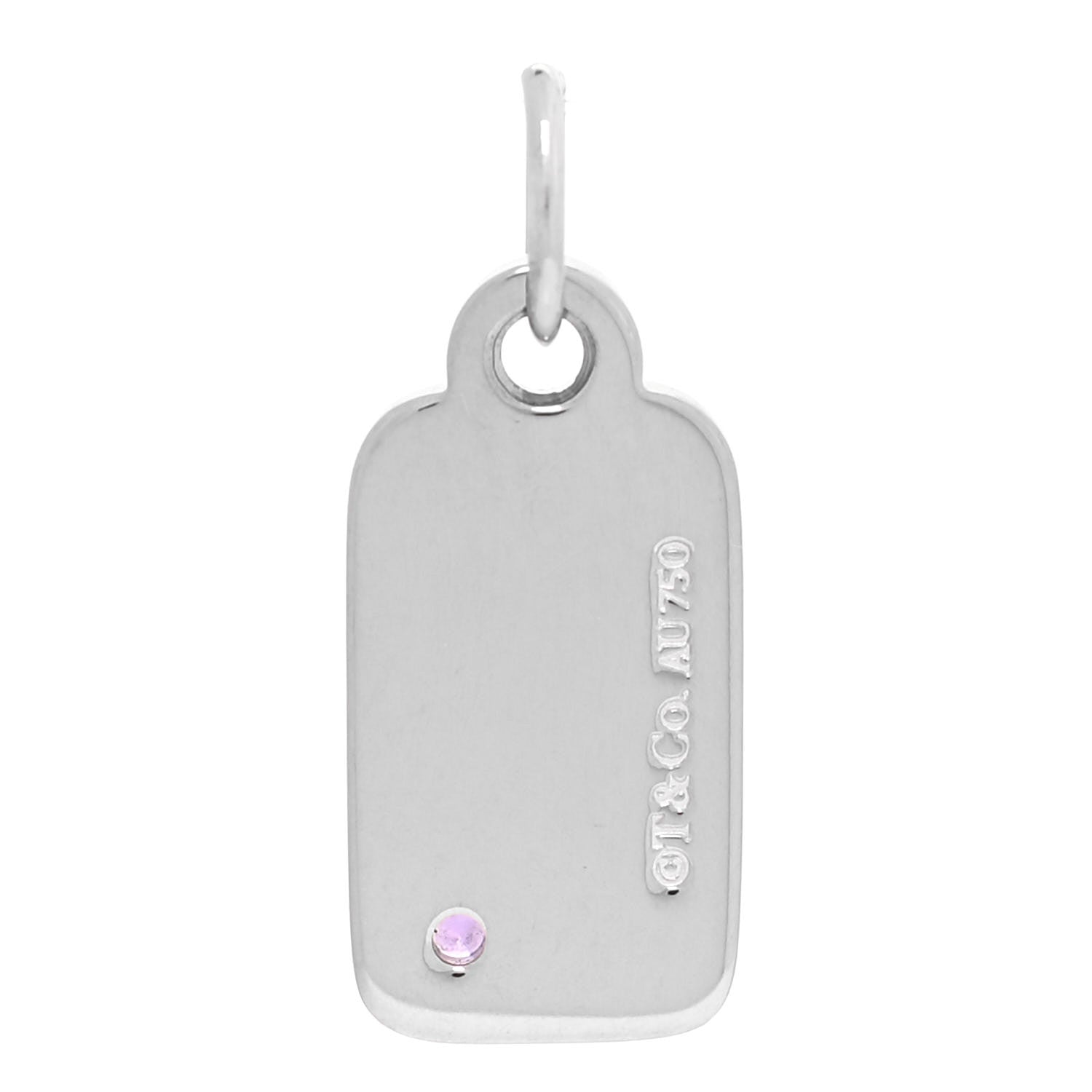 Tiffany 18K White Gold Amethyst Tag Charm Pendant 3 of 3