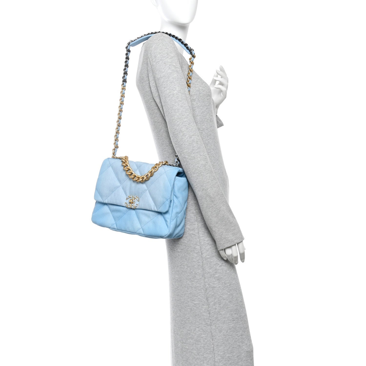 Chanel Ombre Denim Quilted Large Chanel 19 Flap Light Blue 2 of 11