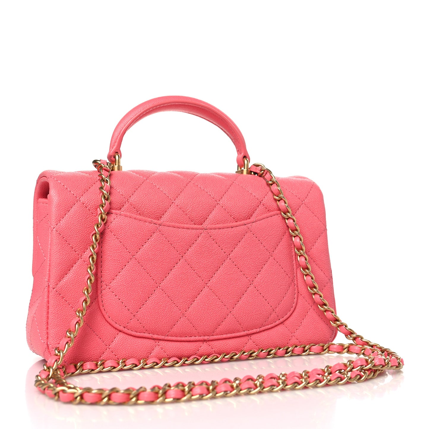 Caviar Quilted Mini Top Handle Rectangular Flap Pink