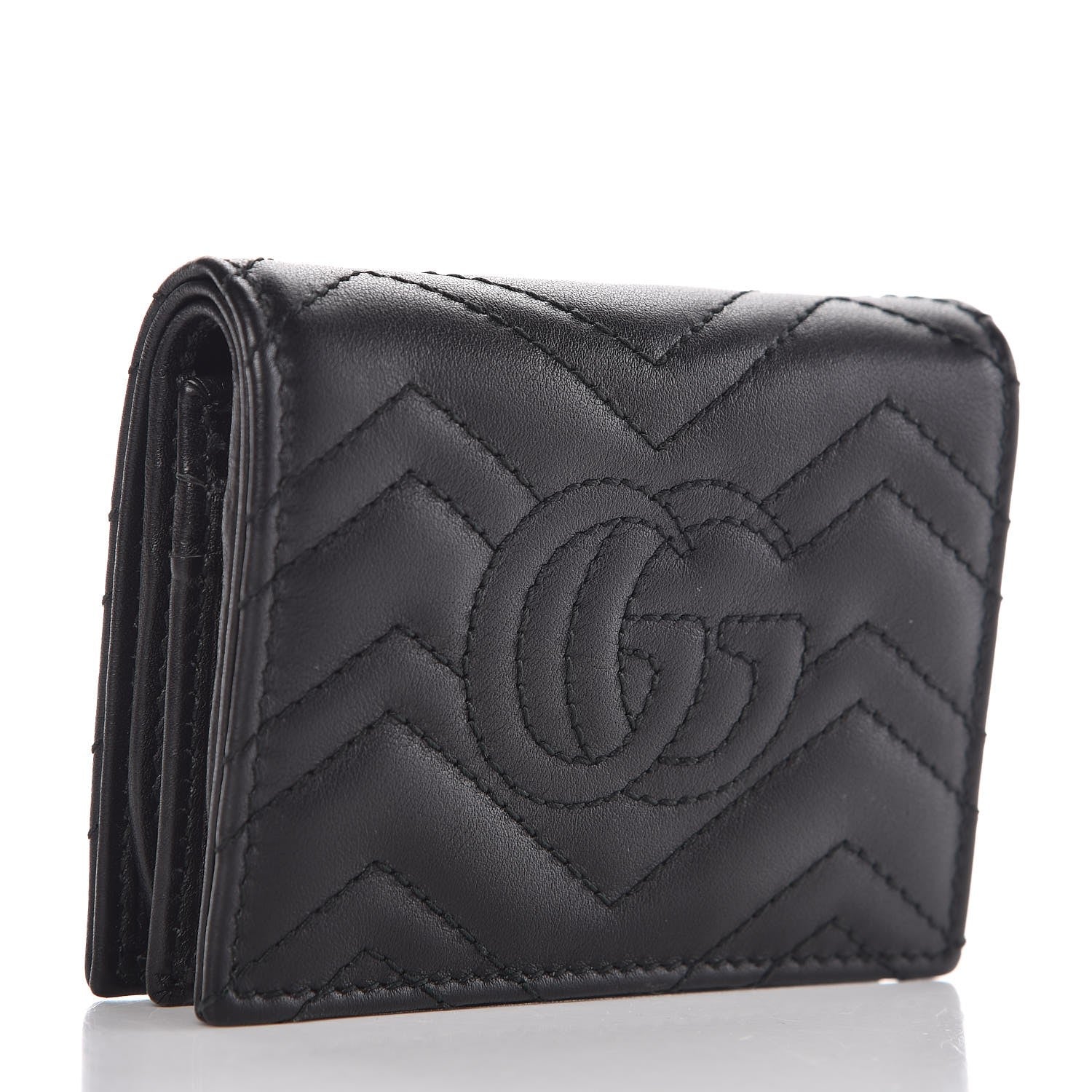 Gucci Calfskin Matelasse GG Marmont Card Case Wallet Black 3 of 9