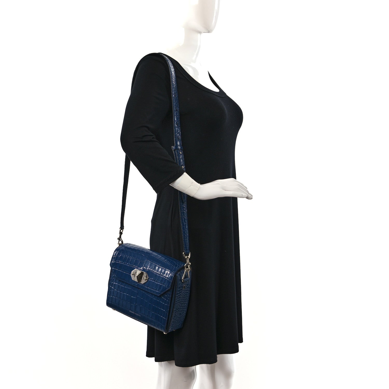 Alexander McQueen Calfskin Crocodile Embossed Box Shoulder Bag 21 Blue 2 of 10