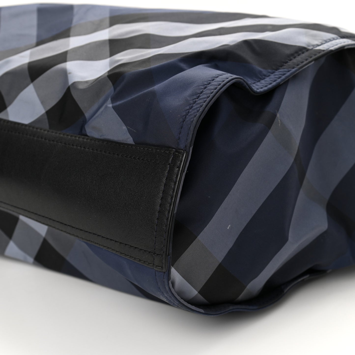 Nylon Check Small Buckleigh Packable Tote Navy Blue