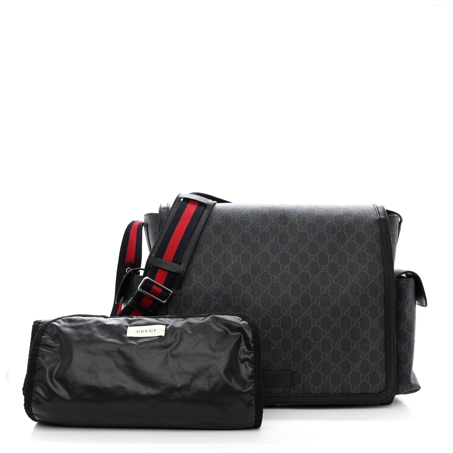 Gucci GG Supreme Monogram Web Messenger Diaper Bag Black Grey 1 of 17