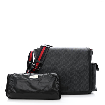 Gucci GG Supreme Monogram Web Messenger Diaper Bag Black Grey 1 of 17
