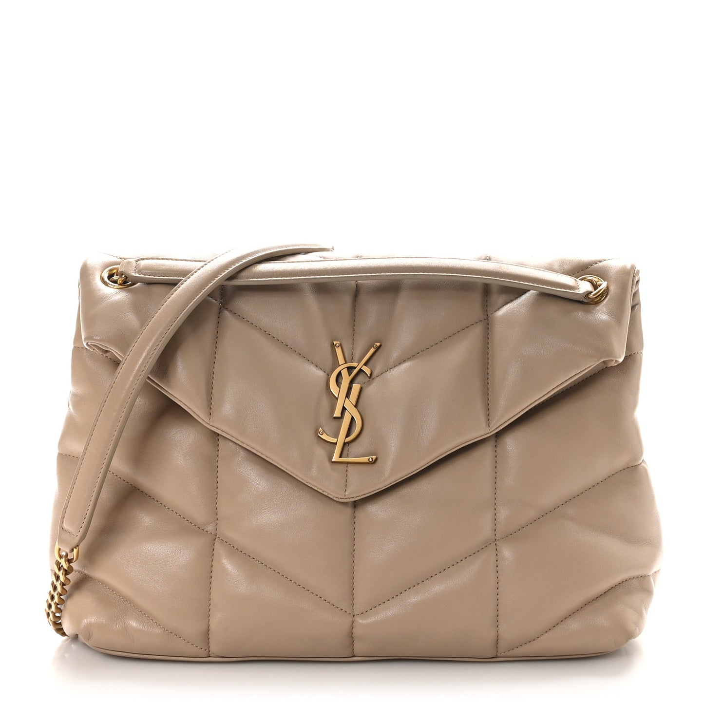 Lambskin Quilted Medium Loulou Puffer Monogram Chain Satchel Dark Beige