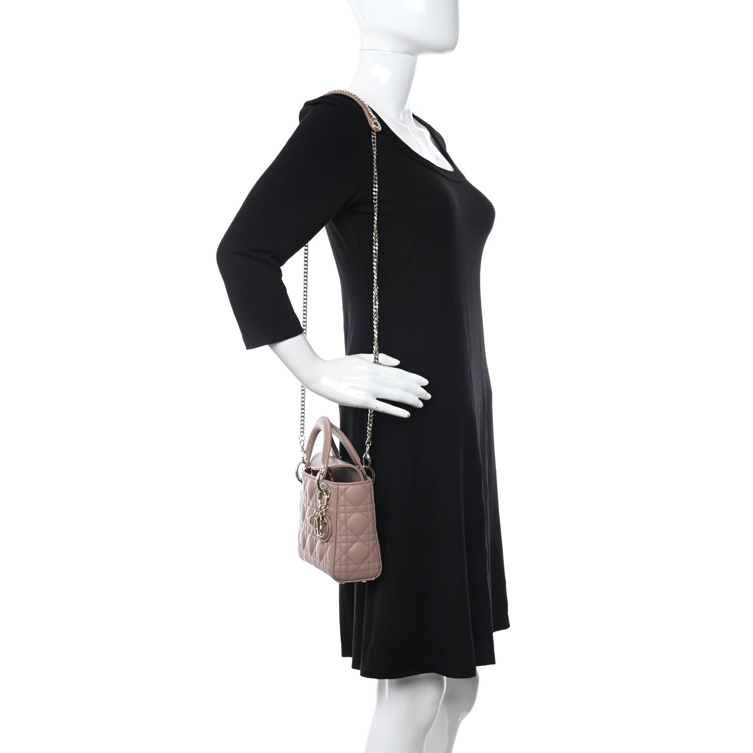 Christian Dior Lambskin Cannage Mini Lady Dior Rose De Vents 2 of 10