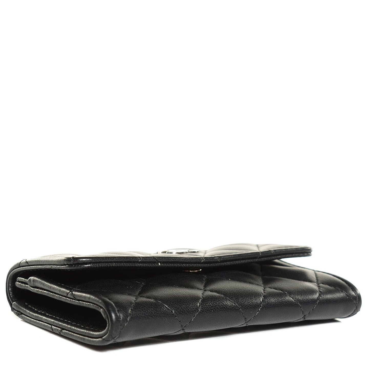 Lambskin Quilted Flap Card Holder Black