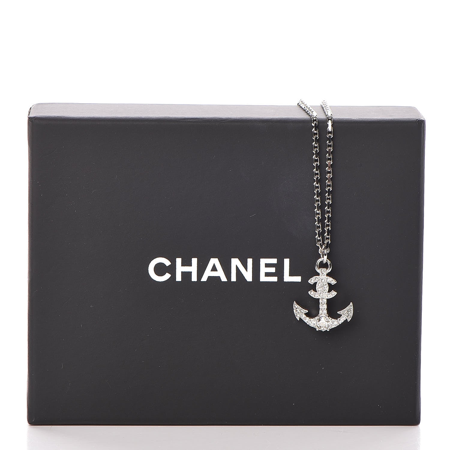 Chanel Crystal Anchor CC Pendant Necklace Silver 6 of 6
