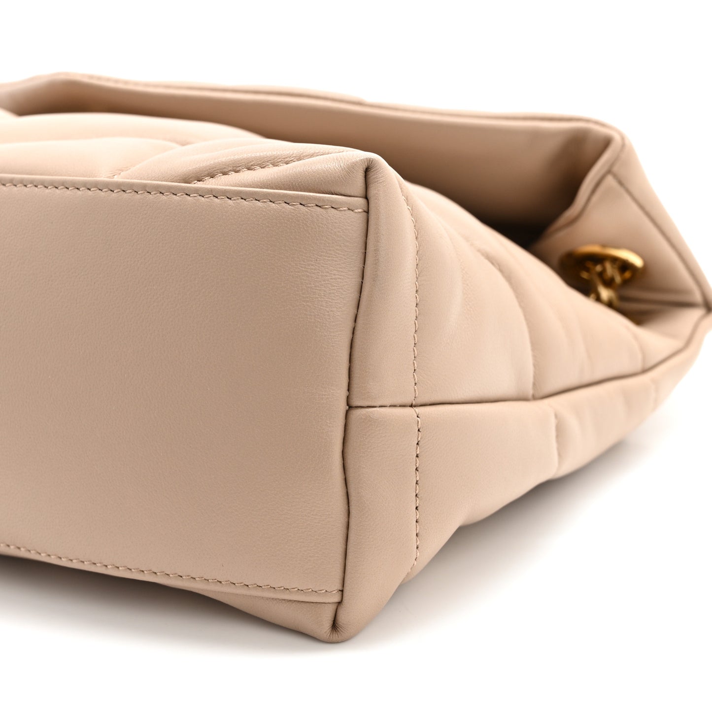 Lambskin Quilted Small Loulou Puffer Monogram Chain Satchel Dark Beige