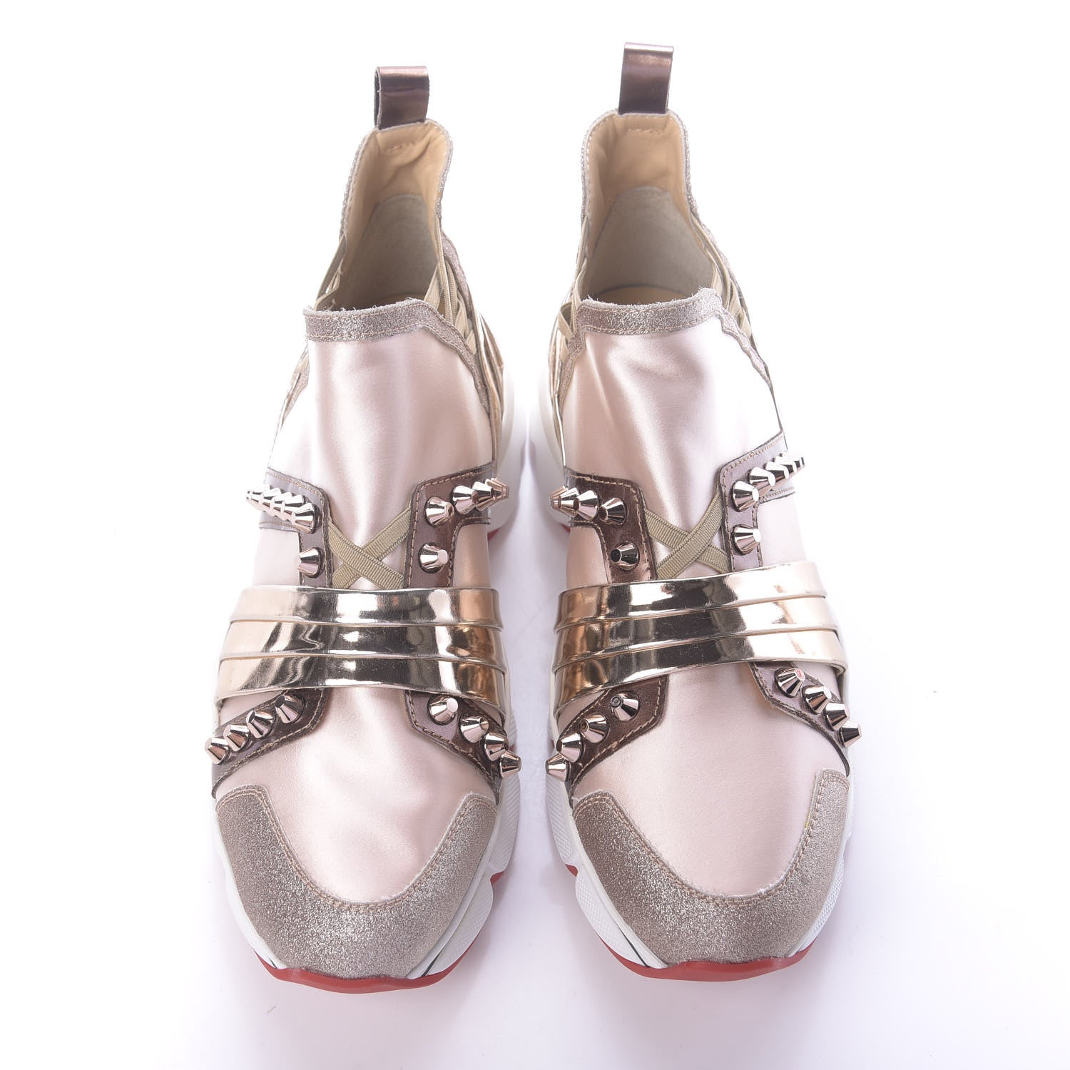 Christian Louboutin Satin Metallic Calfskin Glitter Specchio Studded 123 Run Flat Sneakers 37 Nude 6 of 10